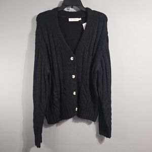 Black Cable Knit Cardigan Sweater